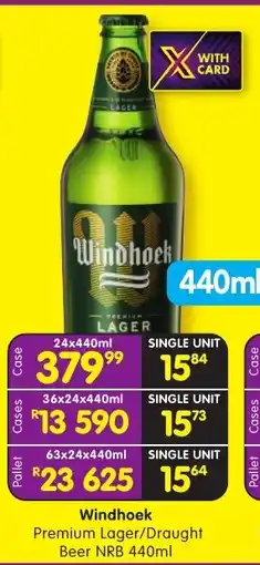 Shoprite Liquor Windhoek Premium Lager/Draught Beer NRB 440ml offer