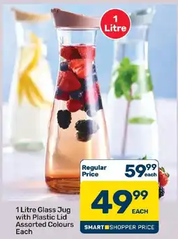 Pick n Pay Hypermarket 1 Litre Glass Jug with Plastic Lid Assorted offer