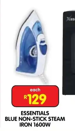 Shoprite ESSENTIALS BLUE NON-STICK STEAM IRON 1600W offer