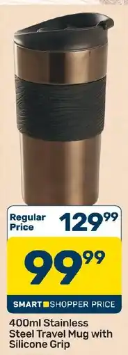 Pick n Pay Hypermarket 400ml Stainless Steel Travel Mug with Silicone Grip offer