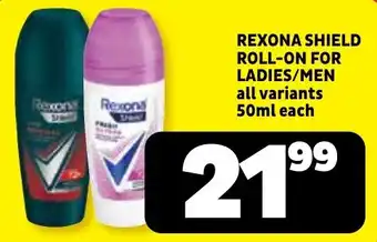 Usave Rexona Shield Roll-On for Ladies/Men offer