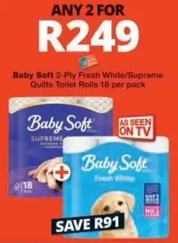 Checkers Baby Soft 2-Ply Fresh White/Supreme Quilts Toilet Rolls offer