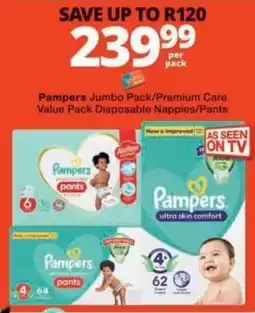 Checkers Pampers Jumbo Pack/Premium Care Value Pack Disposable Nappies/Pants offer