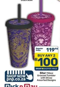 Pick n Pay Stor 790ml Grooved Tumbler with Straw Assorted Designs offer