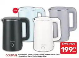 Pick n Pay GOLDAIR 1.7 Litre Soft Touch Stainless Steel Cordless Kettle offer