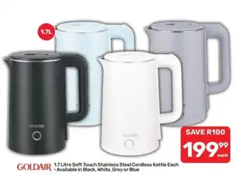 GOLDAIR 1.7 Litre Soft Touch Stainless Steel Cordless Kettle