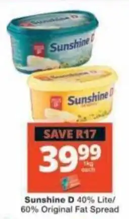 Checkers Sunshine D 40% Lite/ 60% Original Fat Spread offer