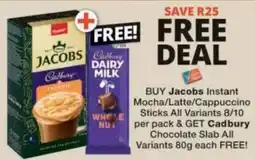 Checkers Jacobs Instant Mocha/ Latte/ Cappuccino Sticks offer