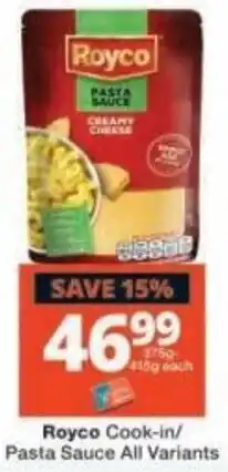 Checkers Royco Cook-in/ Pasta Sauce All Variants offer