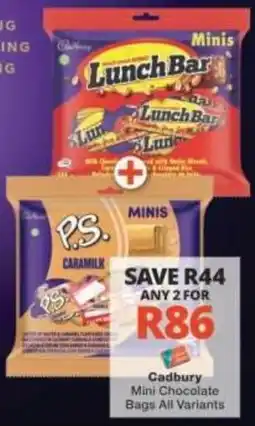 Checkers Cadbury Mini Chocolate Bags All Variants offer