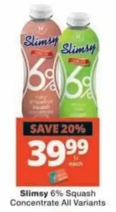 Checkers Slimsy 6% Squash Concentrate All Variants offer