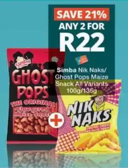 Checkers Simba Nik Naks/Ghost Pops Maize Snack offer