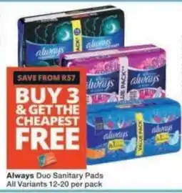 Checkers Always Duo Sanitary Pads offer