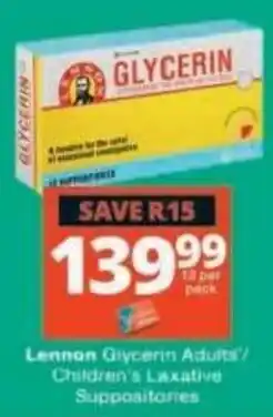 Checkers Lennon Glycerin Adults'/Children's Laxative Suppositories offer