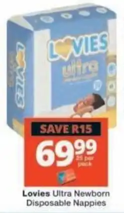 Checkers Lovies Ultra Newborn Disposable Nappies offer