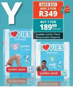 Checkers Lovies Jumbo Pack Disposable Nappies offer