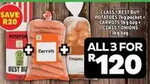 Usave Best buy - class 1 best buy potatoes 7kg pocket + carrots 5kg bag + class 1 onions 3kg bag offer