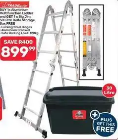 Pick n Pay Hypermarket Buy 1x aluminium multifunction ladder and get 1x big jim 30 litre delta storage box free offer