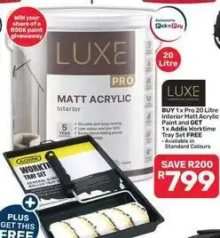 Pick n Pay Hypermarket Addis - 1x pro 20 litre interior matt acrylic paint and get 1x worktime tray set free offer