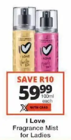 Checkers I Love Fragrance Mist for Ladies offer