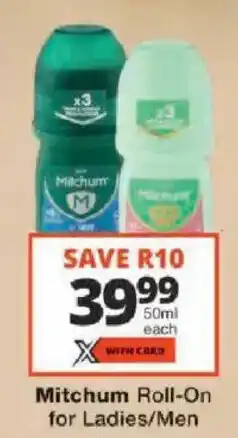 Checkers Mitchum Roll-On for Ladies/Men offer