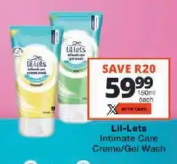 Checkers Lil-Lets Intimate Care Creme/Gel Wash offer