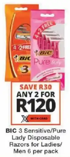 Checkers BIC 3 Sensitive/Pure Lady Disposable Razors for Ladies/Men offer