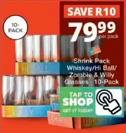 Checkers Shrink Pack Whiskey/Hi Ball/Zombie & Willy Glasses offer