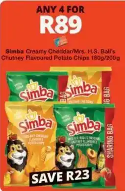 Checkers Hyper Simba Creamy Cheddar/Mrs. H.S. Ball's Chutney Flavoured Potato Chips offer