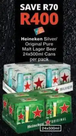 Checkers Hyper Heineken Silver/Original Pure Malt Lager Beer offer