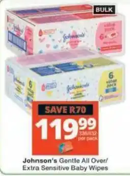 Checkers Hyper Johnson's Gentle All Over/Extra Sensitive Baby Wipes offer