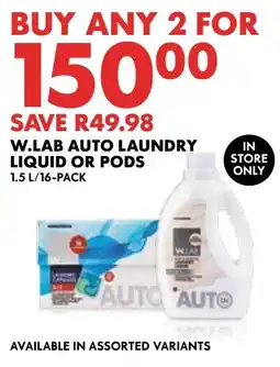 Woolworths W.LAB AUTO LAUNDRY LIQUID OR PODS offer