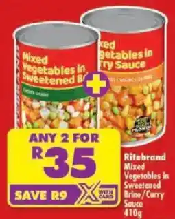 Shoprite Ritebrand Mixed Vegetables in Sweetened Brine/Curry Sauce offer