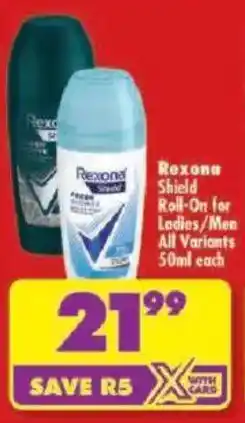 Shoprite Rexona Shield Roll-On for Ladies/Men offer