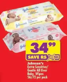 Shoprite Johnson's Extra Sensitive/Gentle All Over Baby Wipes offer