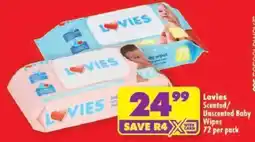 Shoprite Lovies Scented/Unscented Baby Wipes offer