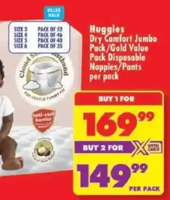 Shoprite Huggies Dry Comfort Jumbo Pack/Gold Value Pack Disposable Nappies/Pants offer