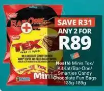 Checkers Hyper Nestlé - minis tex/kitkat/bar-one/smarties candy chocolate fun bags offer