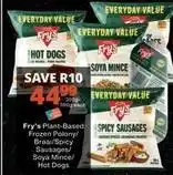 Checkers Fry's - plant-based frozen polony/braai/spicy sausages/soya mince/hot dogs offer