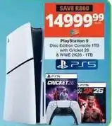 Checkers Playstation 5 disc edition console 1tb with cricket 26 & wwe 2k26 - 1tb offer