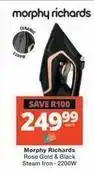 Checkers Rose gold & black steam iron - 2200w offer