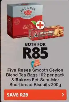 Checkers Bakers - smooth ceylon blend tea bags & eet-sum-mor shortbread biscuits offer