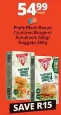 Checkers Fry's - plant-based crumbed burgers/schnitzels 320g, nuggets 380g offer