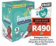 Checkers Pampers - skin comfort/premium care mega box & wipes 56/64 offer