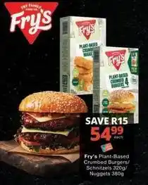 Checkers Fry's - plant-based crumbed burgers/schnitzels/nuggets offer