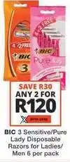 Checkers Bic - 3 sensitive/pure lady disposable razors for ladies/men 6 per pack offer