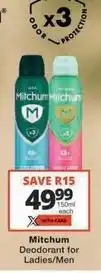 Checkers Deodorant for ladies/men offer