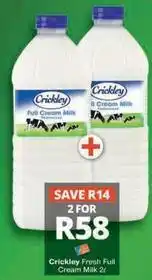 Checkers Crickley - fresh full cream milk 2l offer