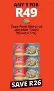 Checkers Cape point - shredded light meat tuna in water/oil 170g offer