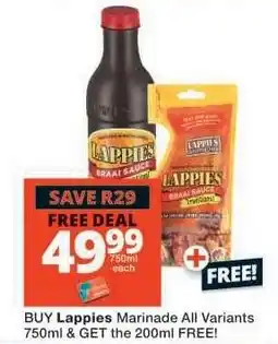 Checkers Lappies Marinade All Variants 750ml offer
